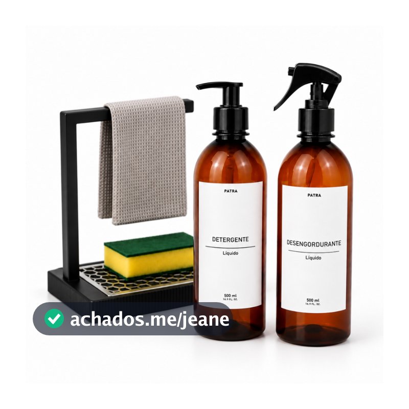 Kit porta frasco organizador detergente & desengordurante frasco âmbar 500 ml 2 pçs