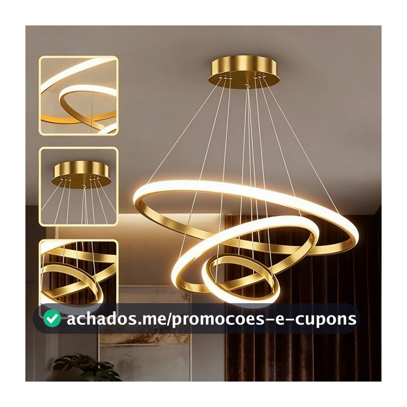Lustre LED Minimalista Nórdico - 3 Modos de Luz, Ideal para Sala e Cozinha, Iluminação Soft e Econômica O15