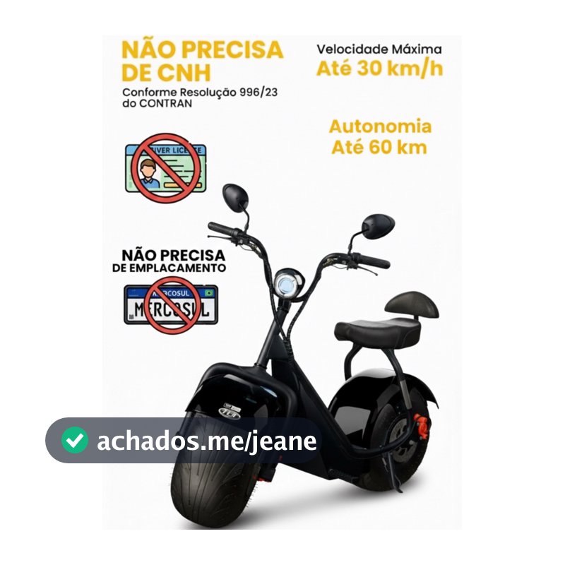 Scooter Moto Elétrica (Sem CNH) 1000W 60V TUI MAIS+ 2 Lugares autonomia até 60km Cinza Escuro