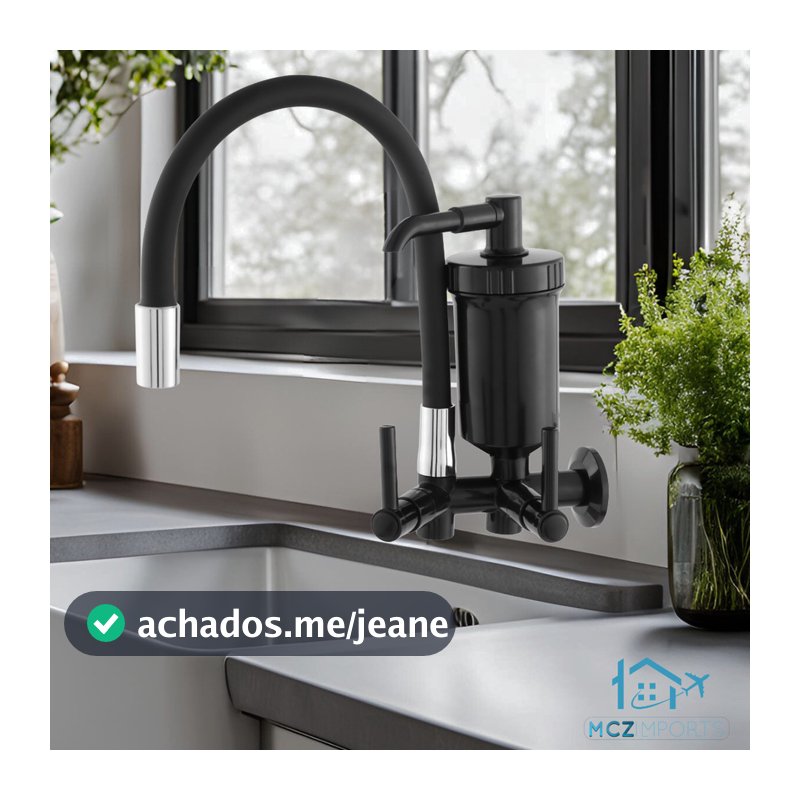 Torneira Gourmet Preta Com Filtro Cozinha Luxo Parede 1/4 De Volta Slim