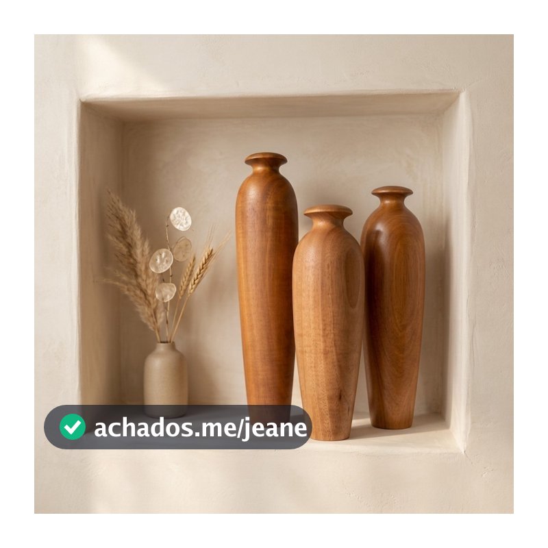 Trio De Vasos SAARA Em Madeira Maciça Claraboya Design Decoração Sala Planta Mesa Flor Nicho Aparador