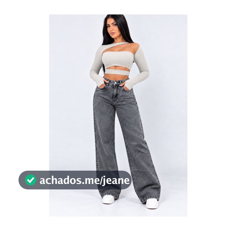 calça wid leg feminina Jeans Cintura Alta Cós Alto sem Lycra Grossa Rasgada Cinza Grafit Marmorizada