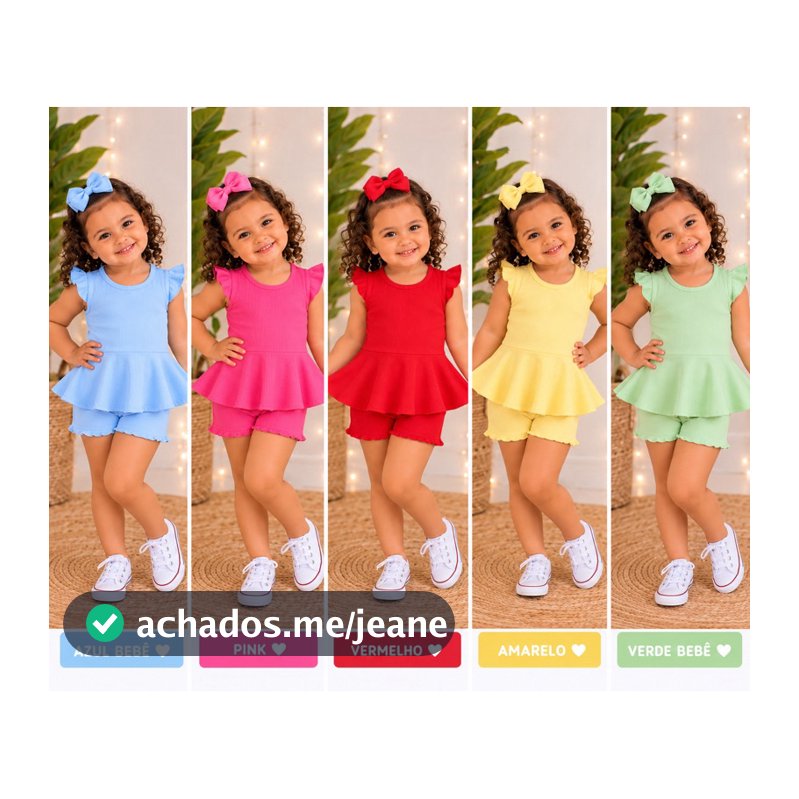 conjunto verão Blusa peplum + short + laço de cabelo