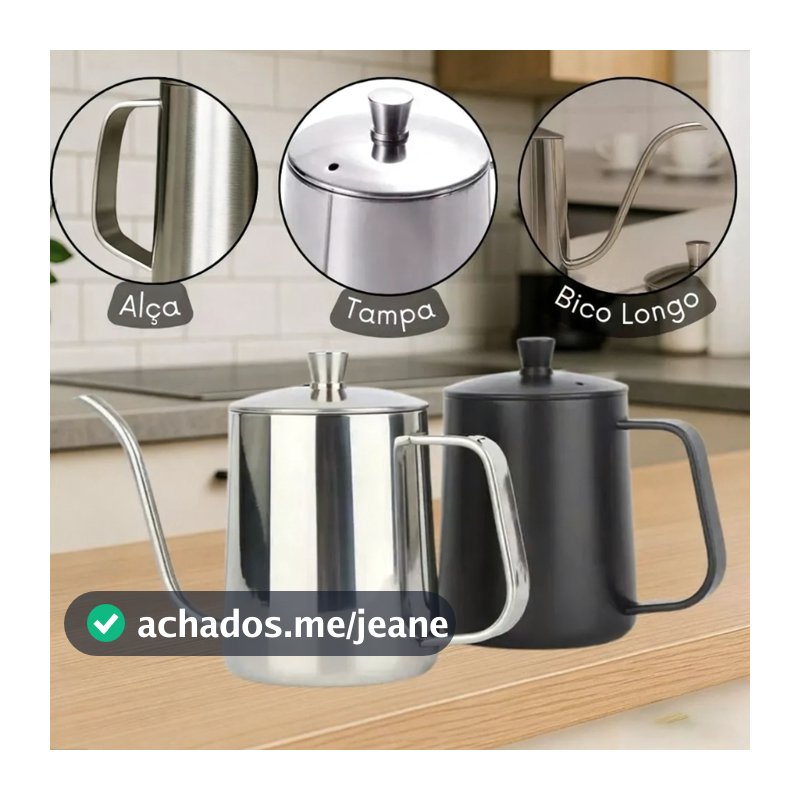 Bule Inox Escovado Bico Fino 600 Ml Com Tampa Leiteira Profissional Aço Inoxidável Antiferrugem
