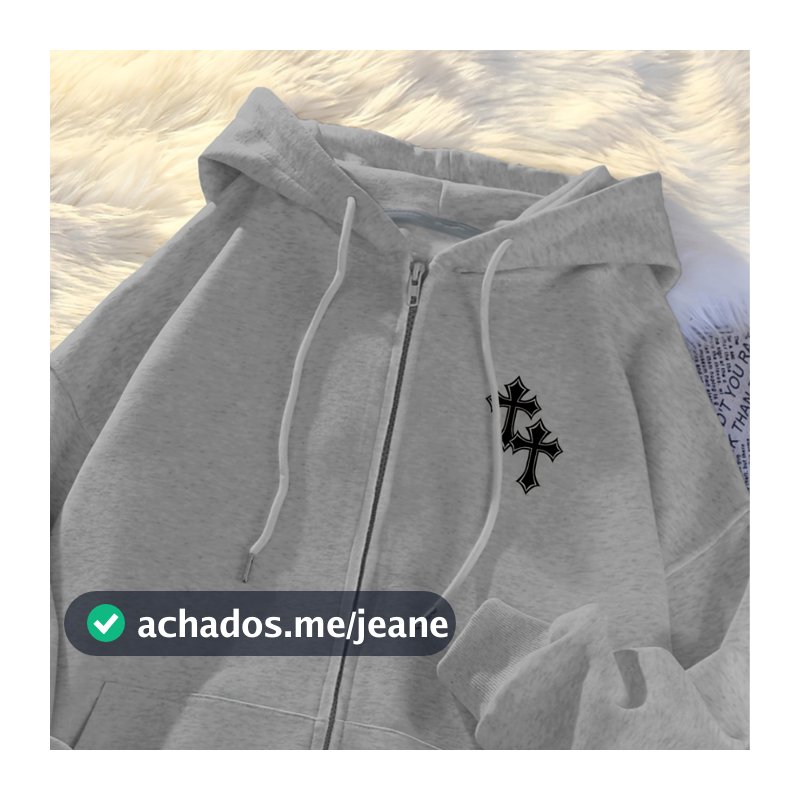 Casaco Com Capuz E Zíper Cruz Aesthetic Grunge Urban Minimalista Gringo