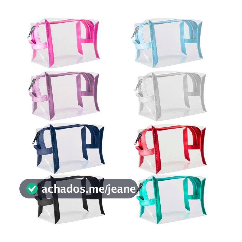 Kit Necessaire Estojo 15 Peças Plástico Cristal Transparente Organizadora Ziper Varias Cores Multiuso