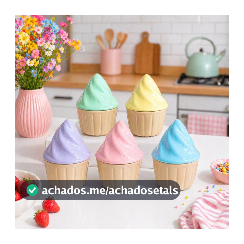 Potinho com tampa de cupcake em cerâmica decoração delicada várias cores