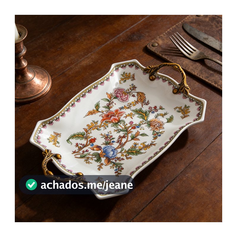 Bandeja De Cerâmica Frutas De Orelhas Duplas Elegante Sentido Acessível Luxo Sala De Estar Para Casa Conjunto De Chá Ret
