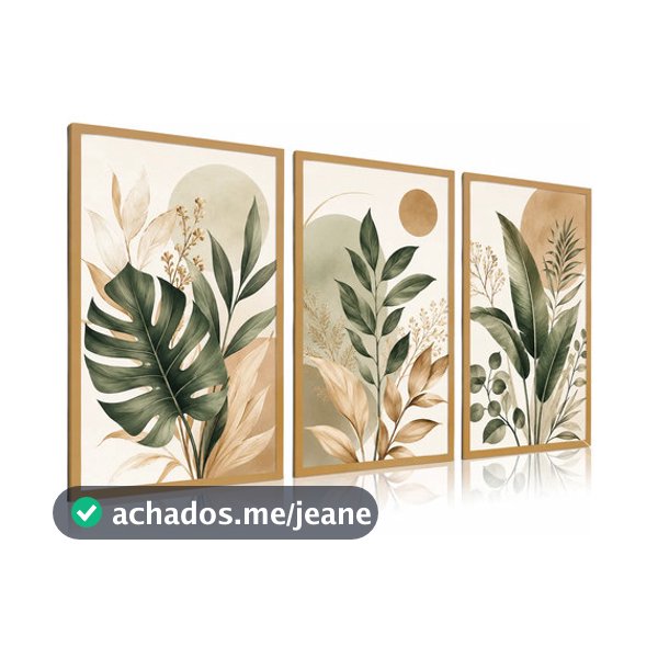Kit 3 Quadros Arte Botânica Minimalista Folhagens Tropicais