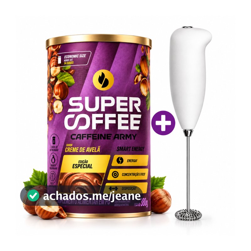 Supercoffee Creme de Avelã 380gr Lata Grande + Mixer Misturador Aço Inox Branco