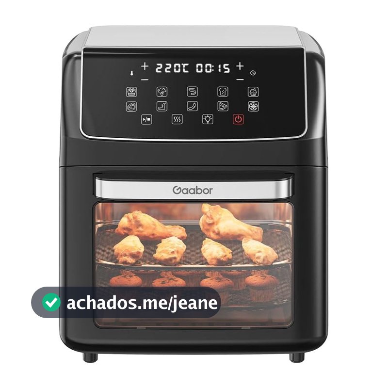 Fritadeira Air Fryer Oven Gaabor 12L Digital Preta 2000W com Janela, Luz Interna e Funções Forno