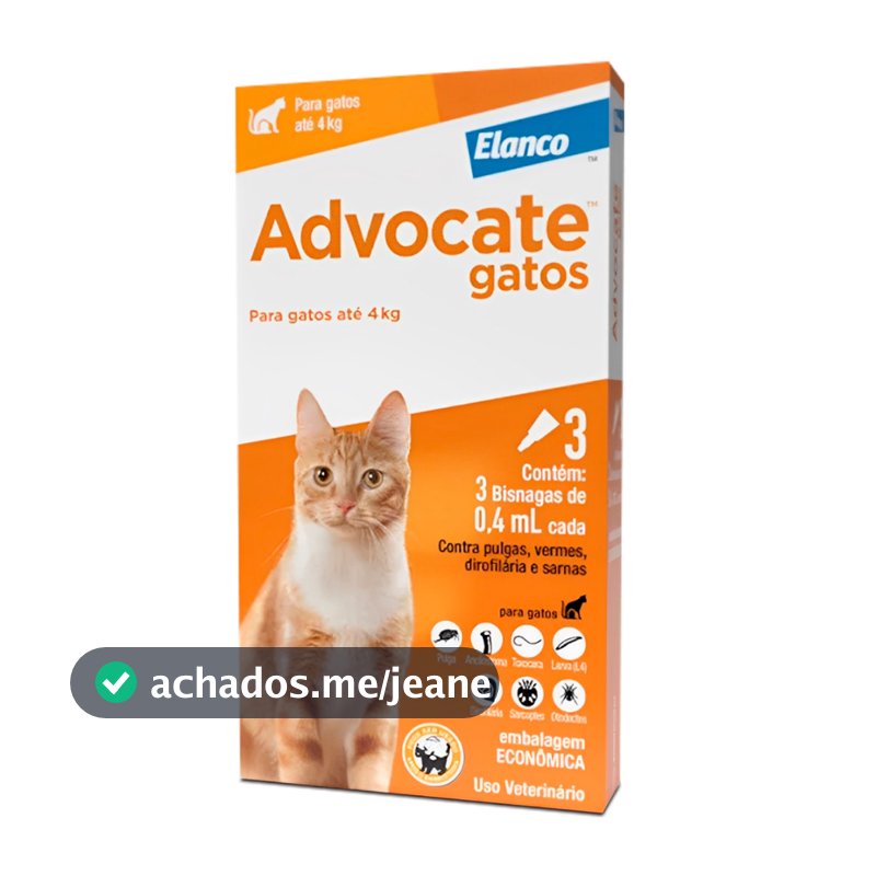 Antipulgas Advocate Elanco Gatos Até 4kg 3 Bisnagas De 0,4ml