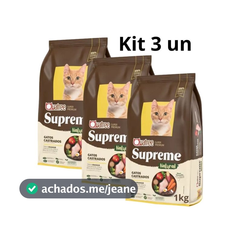 Kit Quatree Supreme  Gatos Castrados Frango 1 kg. - 3 Pacotes