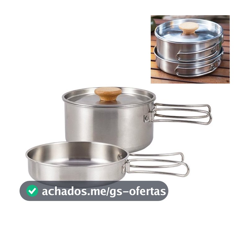 Kit 2 Panela Frigideira Grande Portátil Utensílios Ao Ar Livre Acampamento 2-3 Pessoas Indução e Gás