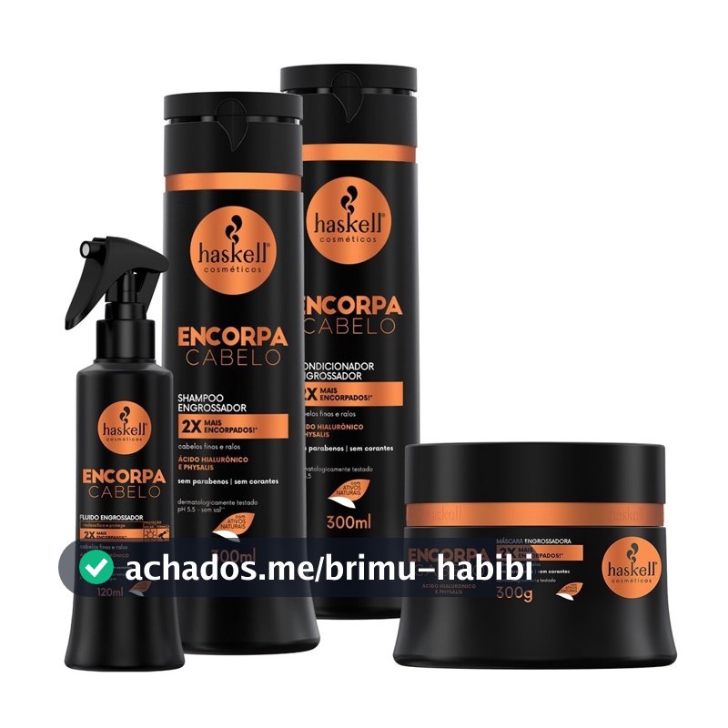 Kit Haskell Encorpa Cabelo Shampoo Condicionador Mascara 300ML/G Fluido 4 Itens