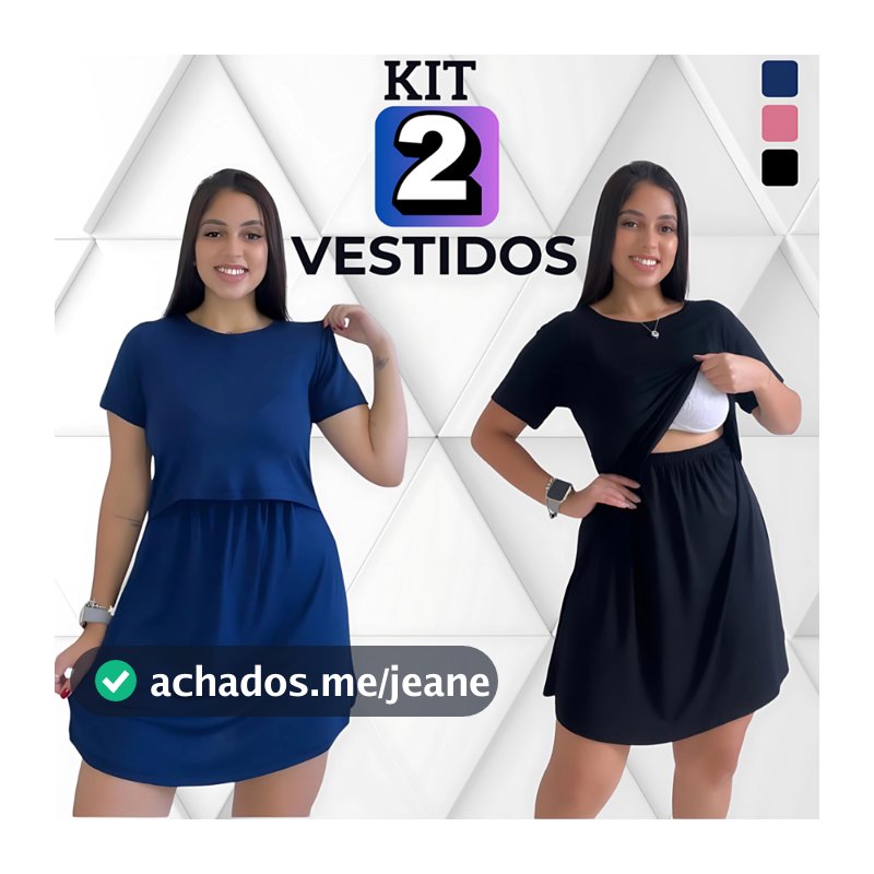Kit 2 Vestido Amamentação Gestante Pós Parto Saida Maternidade Casual Gravida Amamentar Camisola