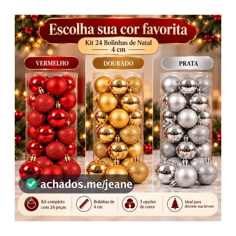Kit 72 Bolas de Natal Medias 4cm Vermelho  Dourado Prata  Enfeites Natalinos Bolinhas de Natal