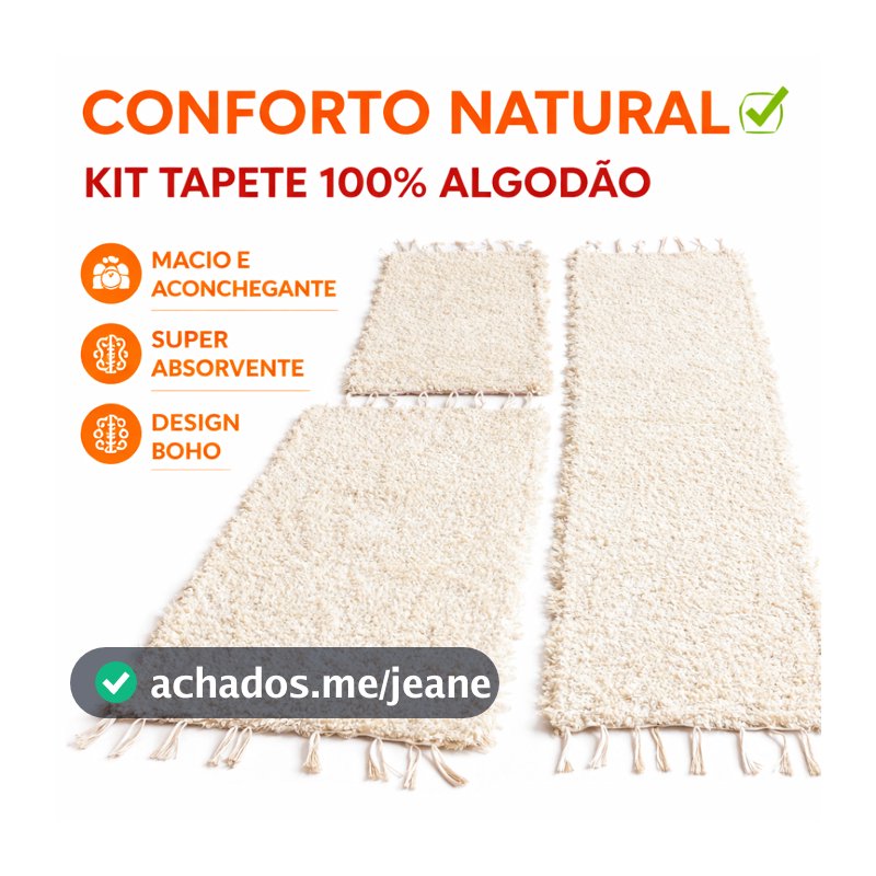 Jogo Tapete Cozinha Algodão Cru Kit 3 Unidades / 2 Unidades / 1Unidade - Diversas Opções de Tamanho