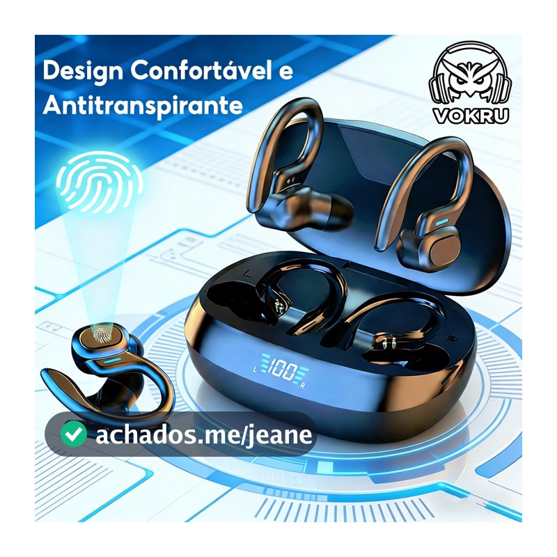 Fone de Ouvido Bluetooth Sem Fio E Microfone e Bateria de Longa Duração I Fone Esportivo Antitranspirante