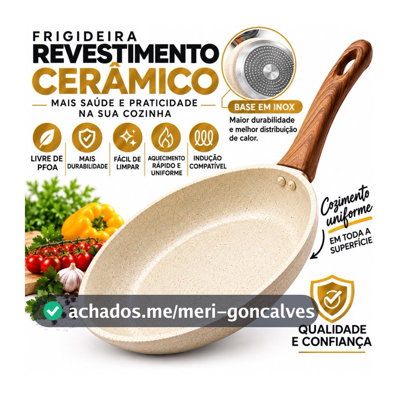 Frigideira Antiaderente Não Usa Óleo Cerâmica Vanilla Cream Fundo Triplo Premium Indução
