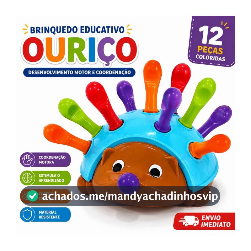 Brinquedo Infantil Ouriço Educacional Encaixar e Montar Sensorial Coordenação Motora Bebê Criança