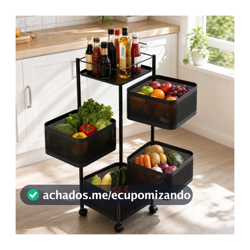 Fruteira De Chão 4 Cestos Articulados Metal Cozinha Organizador Vertical Com Rodinhas