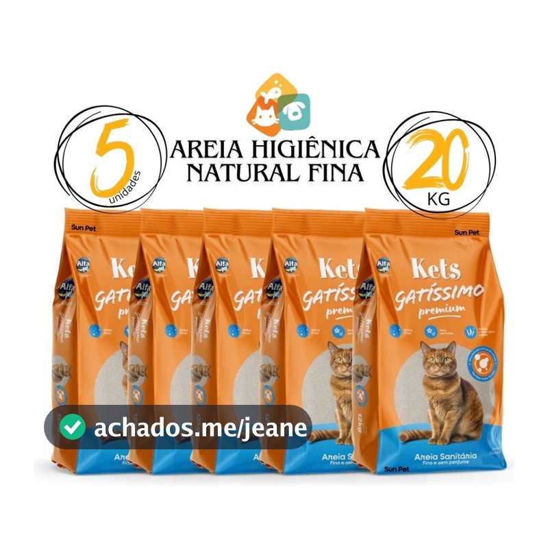Kit Areia para Gato Sanitária Higiênica Premium Kets Gatissimo 20kg para Gatos 5 Pacotes 4kg Cada