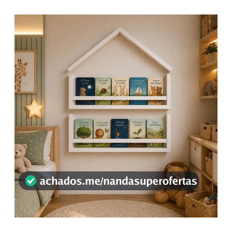 ESTANTE CASINHA INFANTIL 45CM BRANCA PORTA LIVROS MULTIFUNCIONAL PARA QUARTO INFANTIL DECORACAO E ORGANIZACAO
