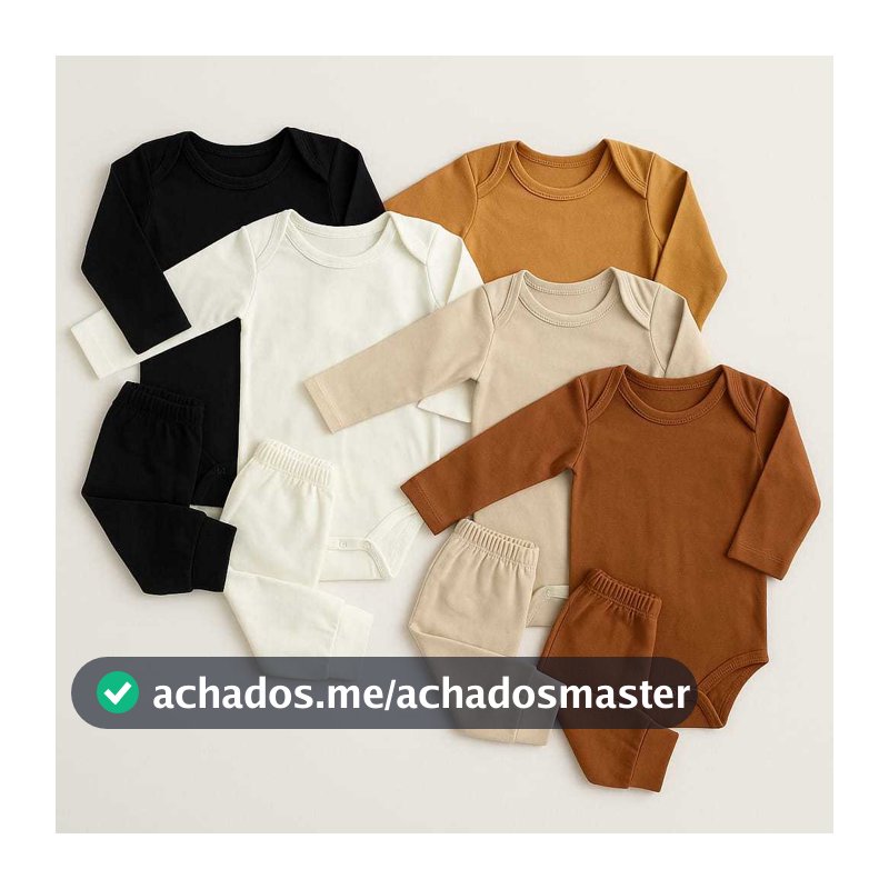 Conjunto Bebê Neutro – Body Manga Longa e Calça - 100% Algodão Roupa de Bebê.