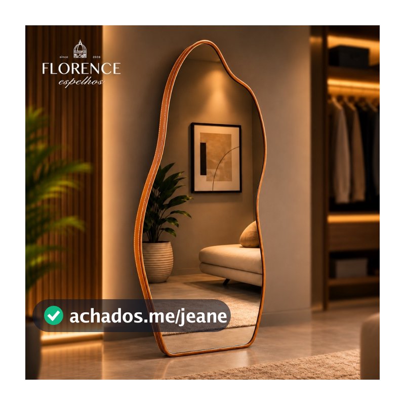 Espelho Orgânico 120x50 e 80x40 Com Moldura EM COURO Corpo Inteiro Moderno Luxo