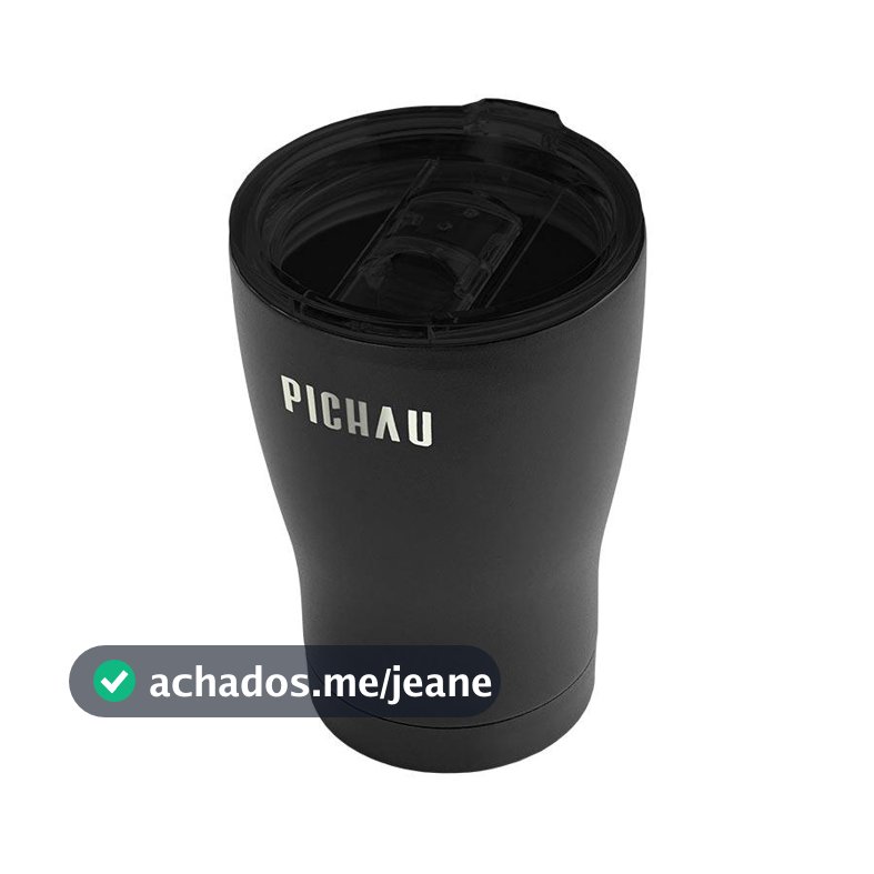 Copo Térmico Pichau HR80, Aço Inox, Parede Dupla, Preto, Com Tampa, 350ml