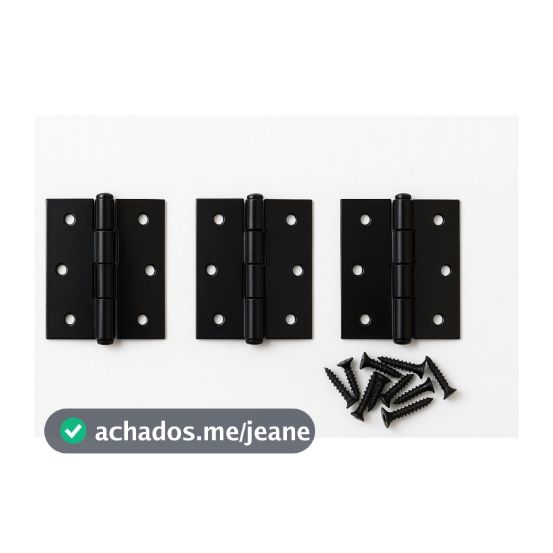 Kit 3 dobradiças para porta janela aço inox com parafusos branca e preta