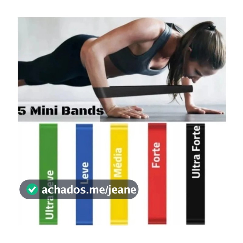Kit Mini Band 5 Faixas Elásticas de Tensão Muscular  para Treino