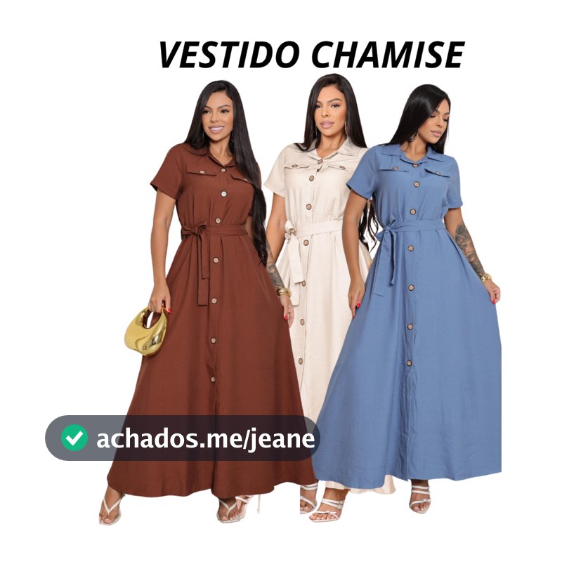 Vestido Evangelica Longo Casual Elegante Con botoes Frontais Manga Curta