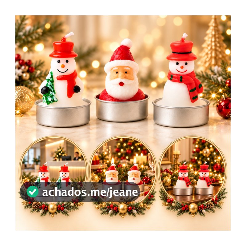 Kit 2 Velas Decorativas Natalinas 3D Papai Noel Neve Boneco Decoração castiçal