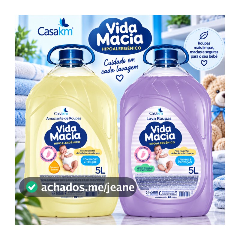 Kit Vida Macia Lava Roupas Líquido 5L + Amaciante Bebê Glicerina e Camomila 5L Hipoalergênico Casa KM 10L