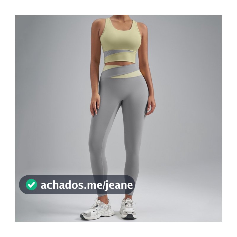 Conjunto Feminino De Ioga Em Bloco Colorido De 2 Peças , Sutiã Esportivo Recortado Sem Mangas , Leggings De Cintura Alta