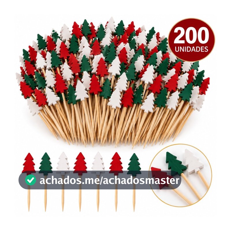Kit 200 Palitos para Petisco Tema Árvore de Natal