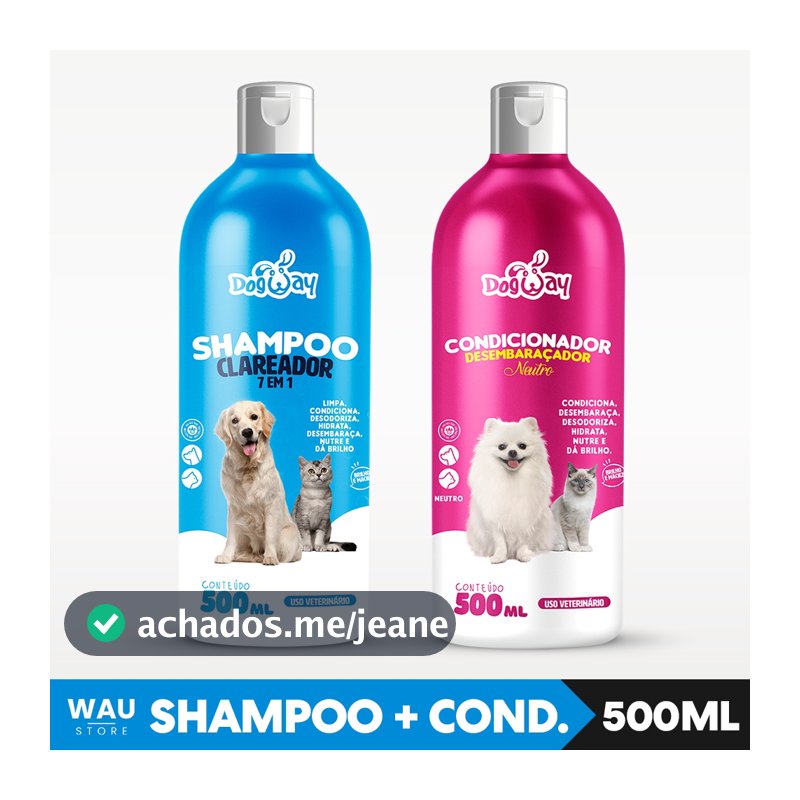 Kit Shampoo e Condicionador Cachorro 500ml Dog Way Clareador Pelos Escuros Neutro Filhotes