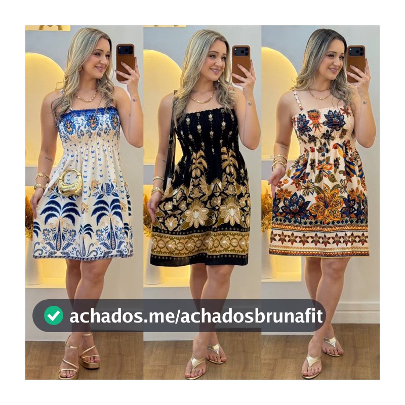 Vestido Feminino Curto Estampado Com Alça De Regulagem e Elastex