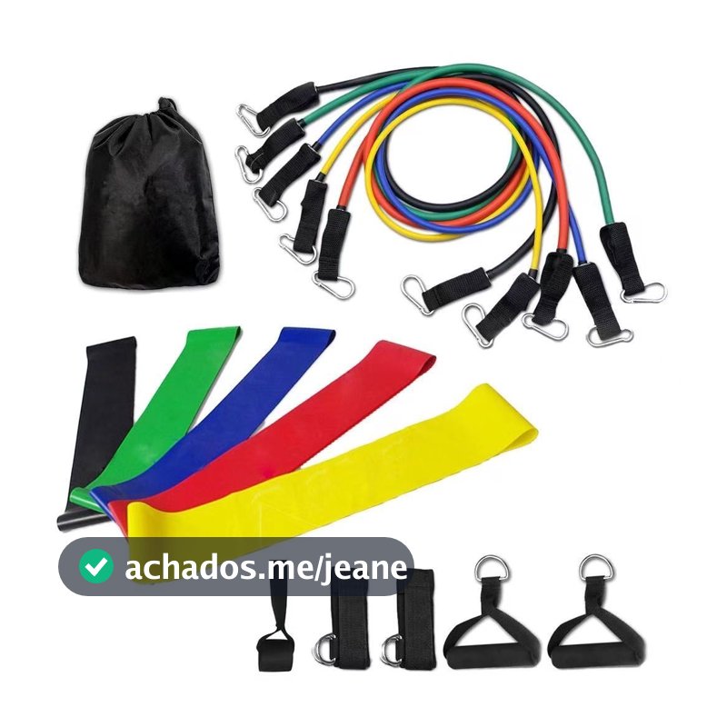 Kit 11 Extensor Elástico Treino Em Casa + Kit 5 Mini Band Para Exercícios Multifuncional Yoga Treino
