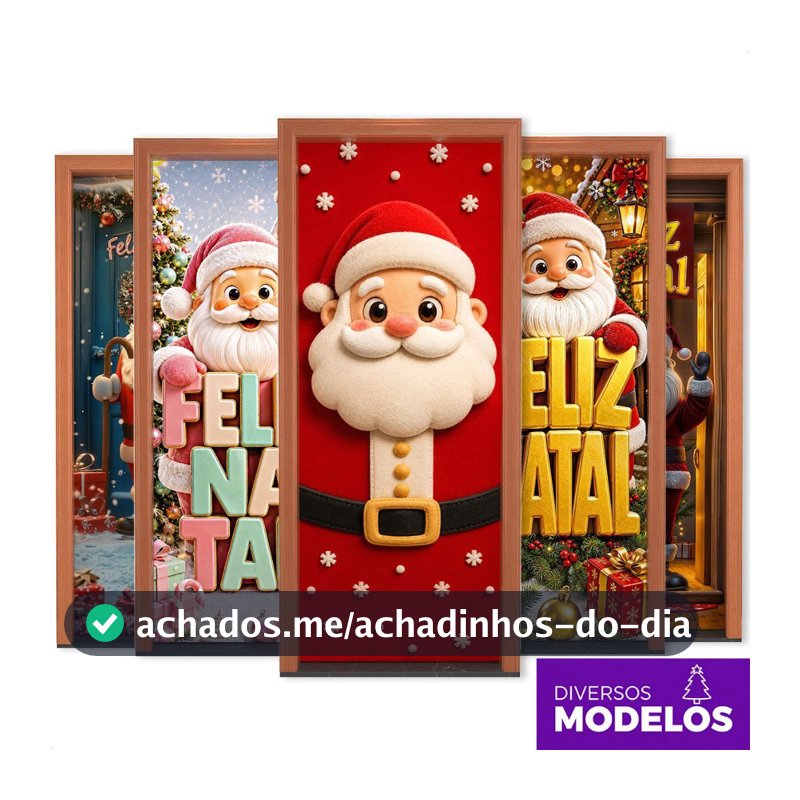 Capa de Porta Natal Papai Noel Decoração Natalina Tecido Sublimado Veste Fácil 0,85x2,10m