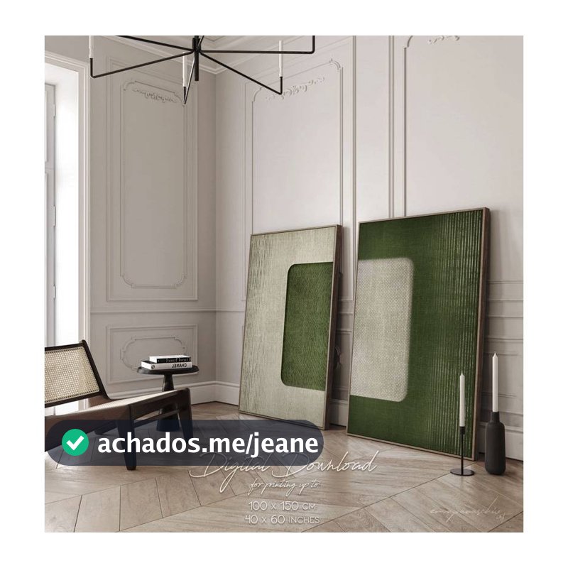 Kit 2 Quadros Geométrico Minimalista Tons Verde Oliva e Creme Decor