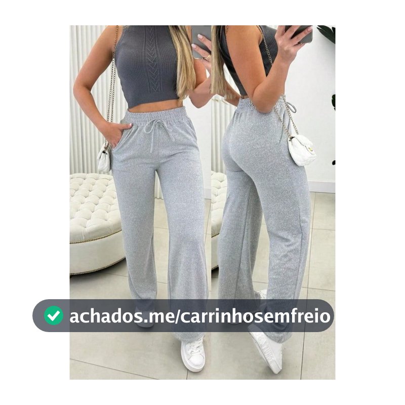 Calça pantalona de lazinho feminina cintura alta com bolso pra inverno