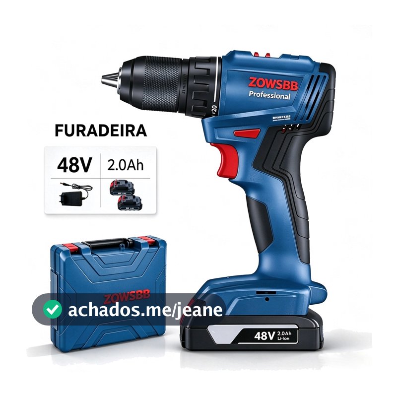Parafusadeira Furadeira de Impacto 48V Bateria Profissional 54Nm  Kit Com Maleta e Acessórios