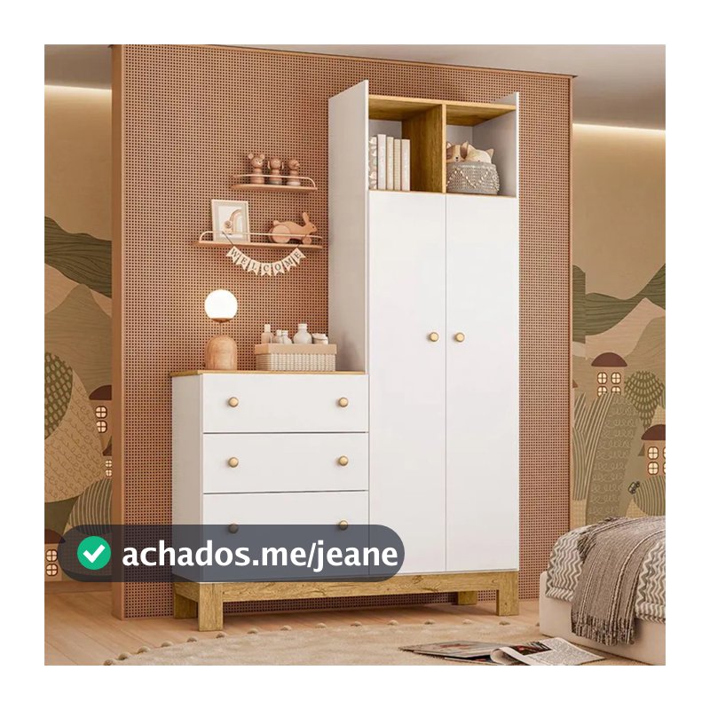 Guarda-Roupa Infantil 2 Portas Bater 3 Gavetas Fantasia Qmovi