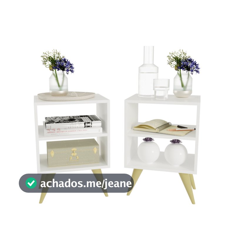 Kit 2 Mesa de Cabeceira Retrô Compacta com Nicho para Quarto Casal ou Solteiro Palma