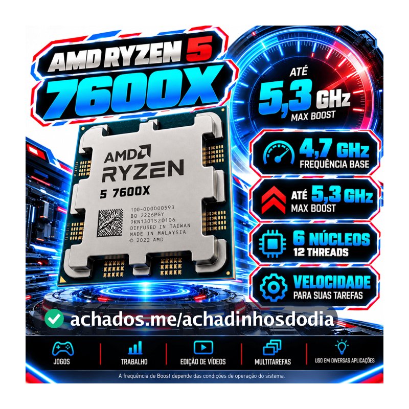 Processador AMD Ryzen 5 7600X OEM 6 Núcleos 12 Threads 5.3GHz AM5