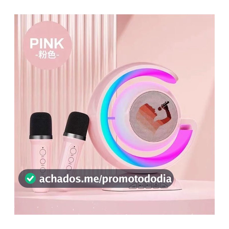 Caixa de som Alto-falante - para karaoké com luz LED - USB/SD/AUX - Via Bluetooth -Equipado com microfones duplos