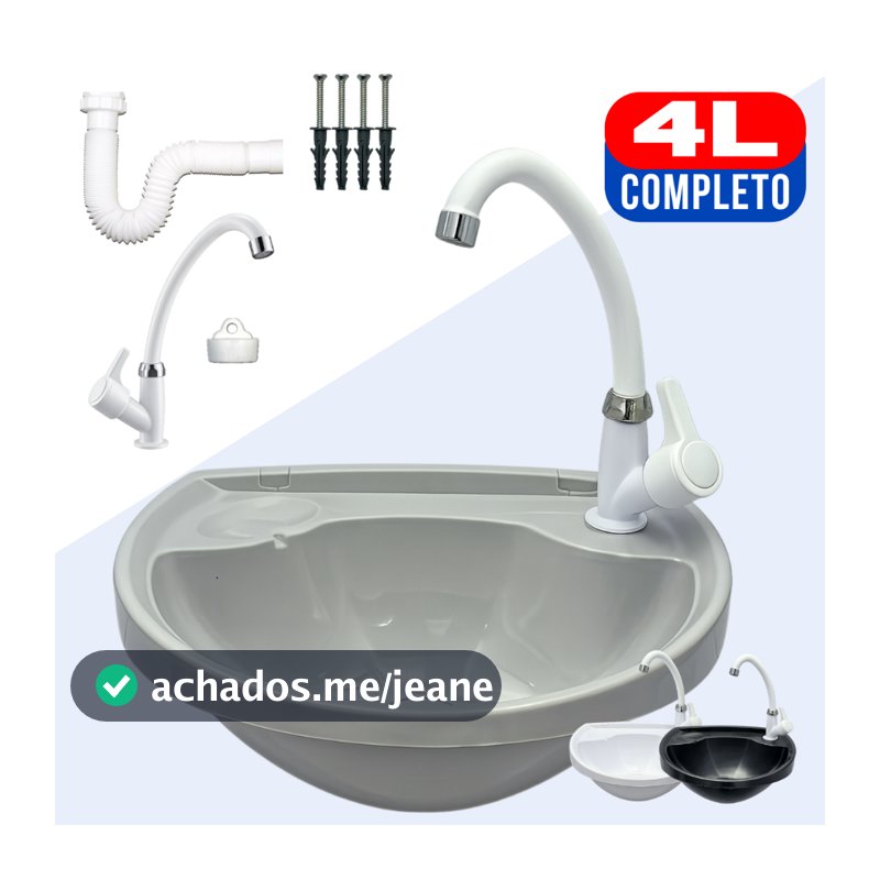 Lavatório Pia Com Kit de Instalação Banheiro Lavabo Resistente Preto Branco Cinza